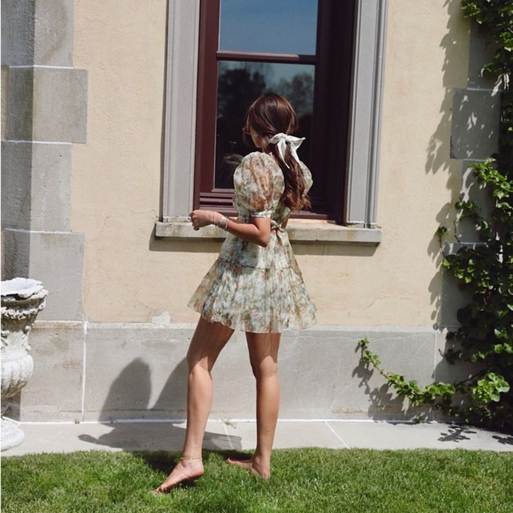 Danielle Bernstein Puff Sleeve Watercolor Dress
